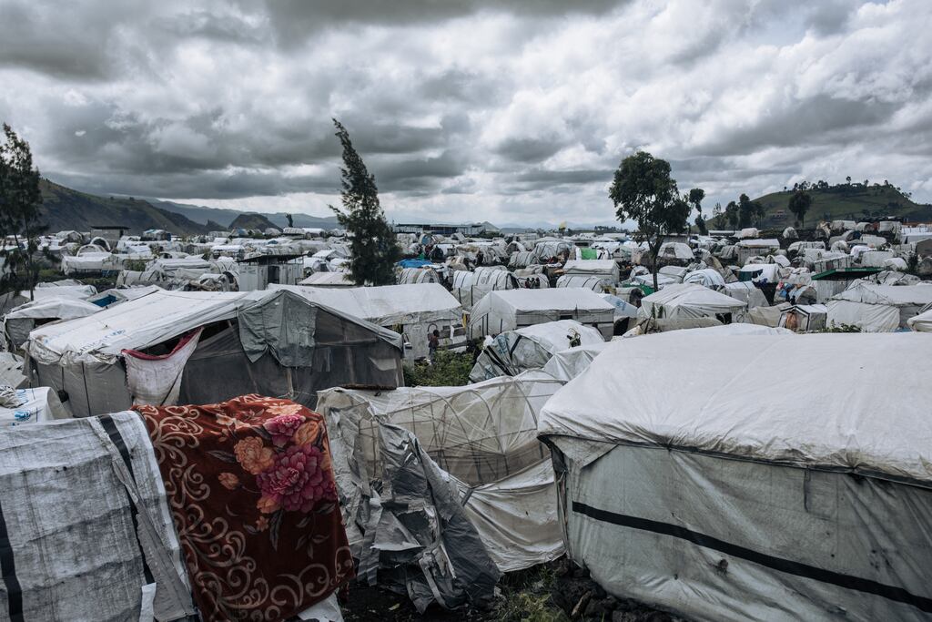 One of a number of displacement camps near Goma in the eastern Democratic Republic of Congo. An attack on one such camp on Friday killed at least nine people. Photograph: Alexis Huguet/AFP via Getty Images