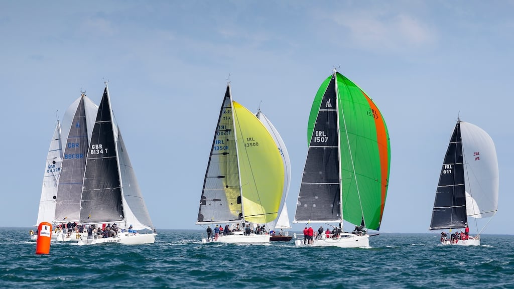 The coastal fleet getting racing under way on the opening day of the Volvo Dún Laoghaire Regatta.  Photograph: David Branigan/Oceansport