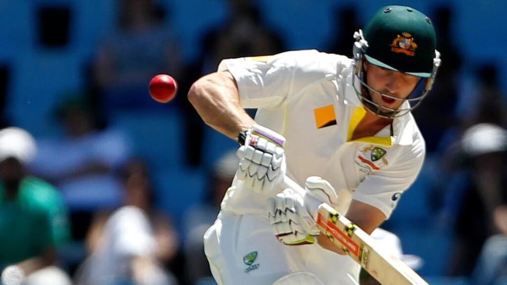 Australia’s Shaun Marsh plays a shot during the first day of their Test match against South Africa in Centurion. Photograph: Reuters
