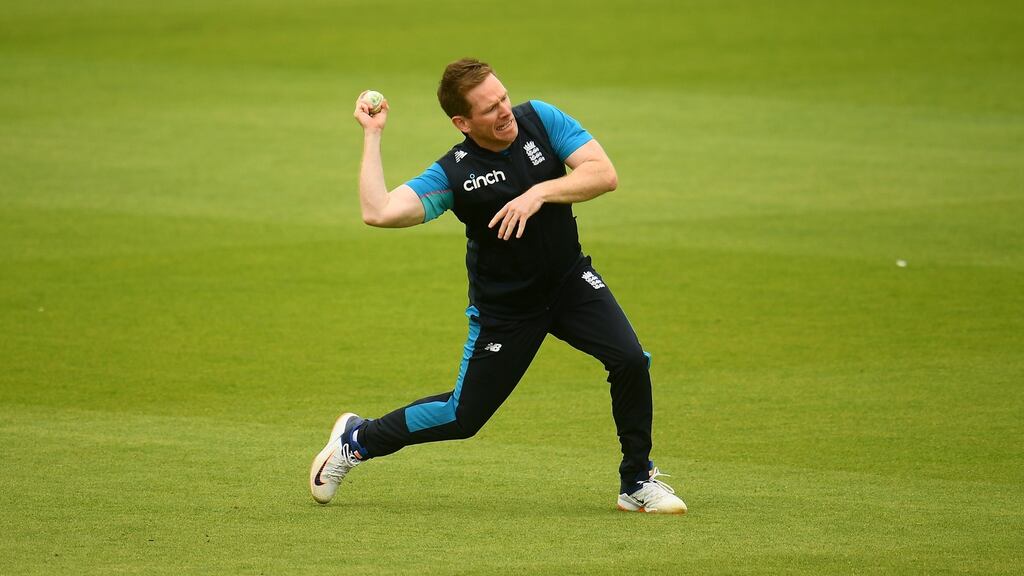 Eoin Morgan of England in fielding action during an England training session in Cardiff. Photo: Harry Trump/Getty Images