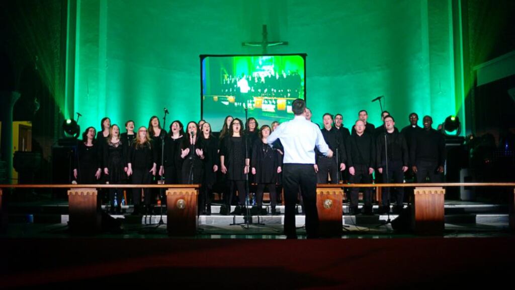 Rosemary Mac Cabe (centre) singing at Gardiner Street Gospel Mass. Photograph: Gavin Crosby