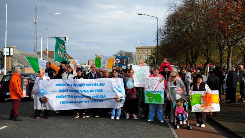 ‘The public revolt against water charges is not, for the most part, a rebellion against the eminently sensible idea that a small State should have a single public utility to develop its water system.’ Above,  water charge protesters  in Crumlin, Dublin on Saturday  as part of the national water charge protest. Photograph: Aidan Crawley