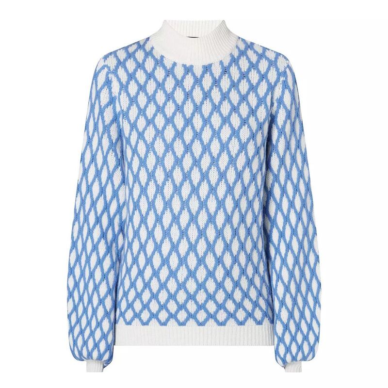Geometric blue jumper, €240, Stine Gyoa, Macebees