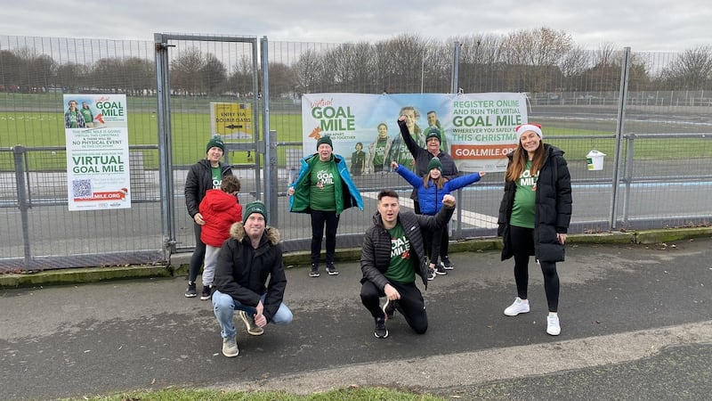 Goal Fundraising Director, Eamon Sharkey and friends doing their Goal Mile in Eamon Ceannt Park in Crumlin