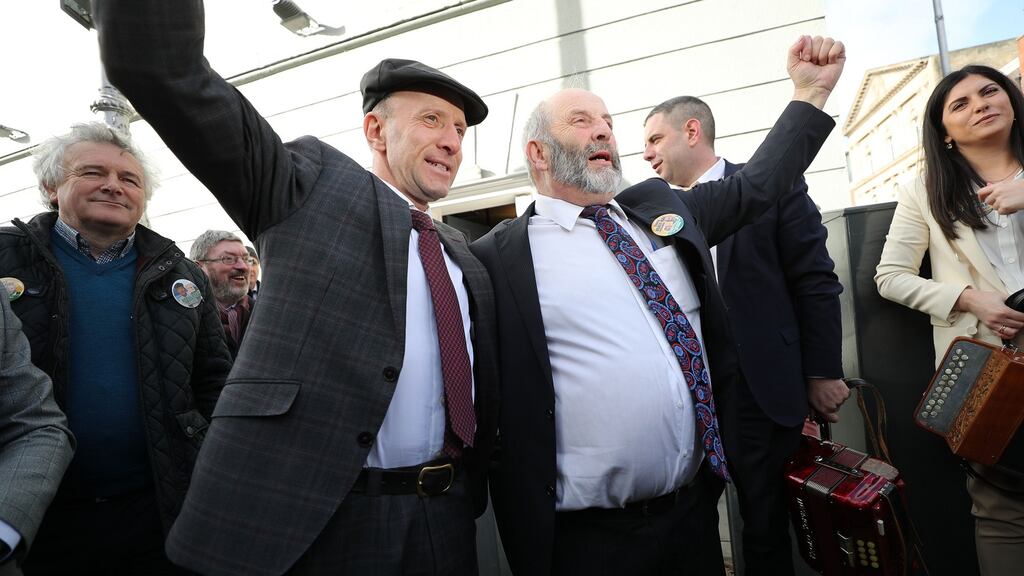 The Healy-Rae brothers, Michael (left) and Danny (right), are pictured arriving at the Dáil following their re-election last year. Photograph: Nick Bradshaw/The Irish Times.