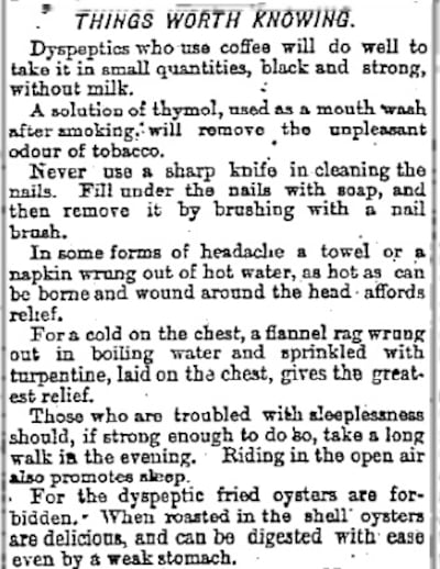 Using soap to clean under the nails instead of a sharp knife, among points of advice to readers