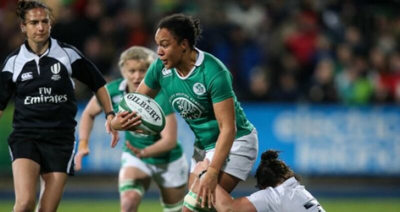 England’s Marlie Packer tackles Sophie Spence of Ireland during a Women's Six Nations Championship match played at Donnybrook in Dublin in March 2017. Photograph: INPHO/Gary Carr