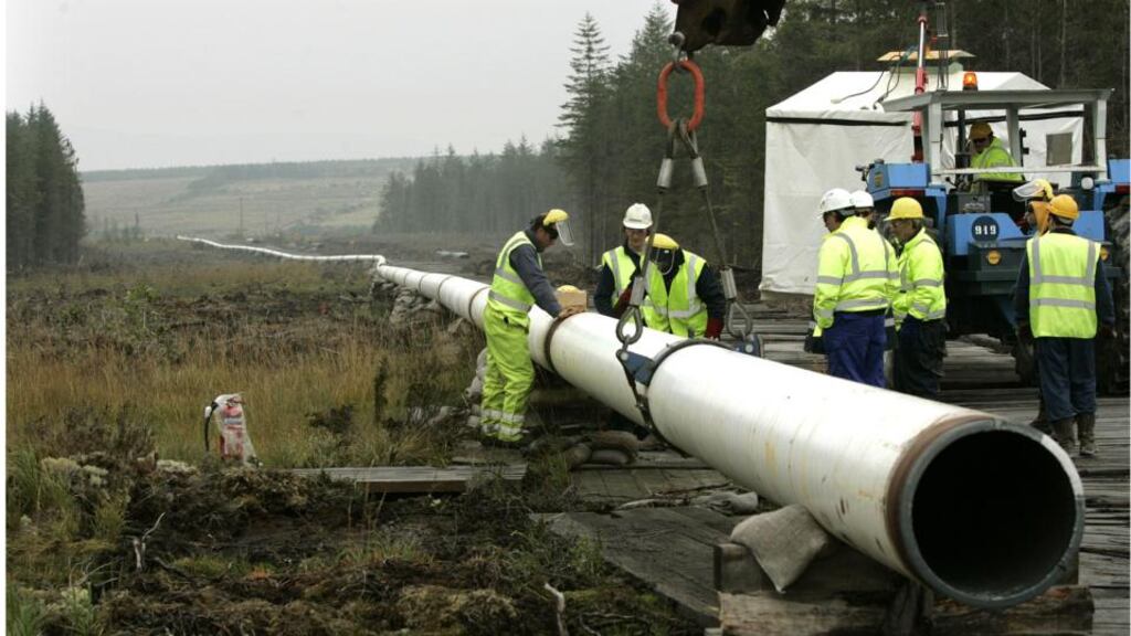 Working on a section of the Corrib gas line at Aughoose, Co Mayo. File Photograph: Dara Mac Dónaill/The Irish Times