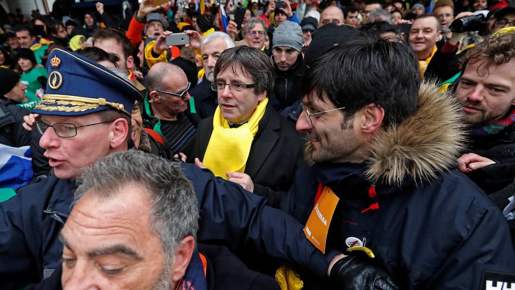 Ousted Catalan leader Carles Puigdemont taking part in a pro-independence rally for Catalonia, in Brussels on December 7th. Photograph: Yves Herman/Reuters