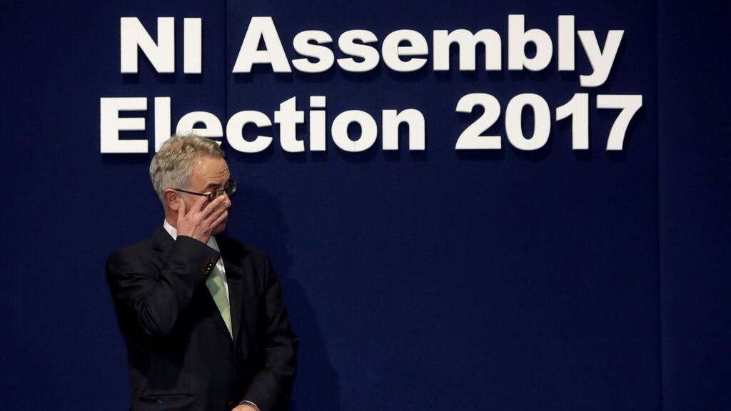 SDLP member Alex Attwood prepares to make a concession speech after failing to be elected to the Northern Ireland Assembly, in Belfast, Co Antrim. Photograph: Paul McErlane/AFP/Getty Images