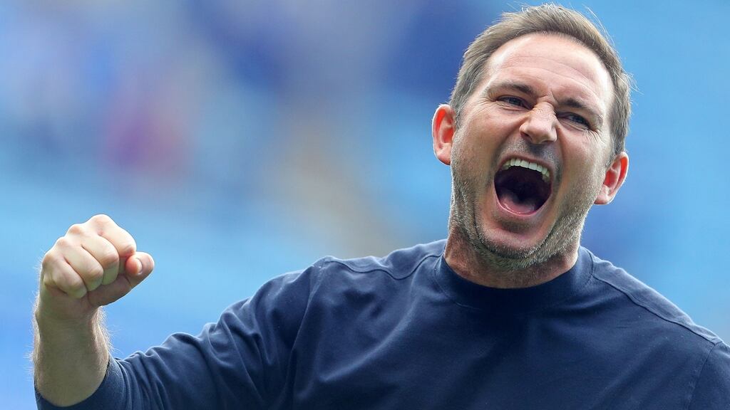 Everton’s manager Frank Lampard celebrates after the English Premier League win over Leicester. Photograph: Geoff Caddick/AFP