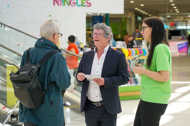 Niall Boylan canvassing in the Square shopping centre in Tallaght: 'What people want is a fair immigration system that’s enforced.' Photograph: Enda O'Dowd