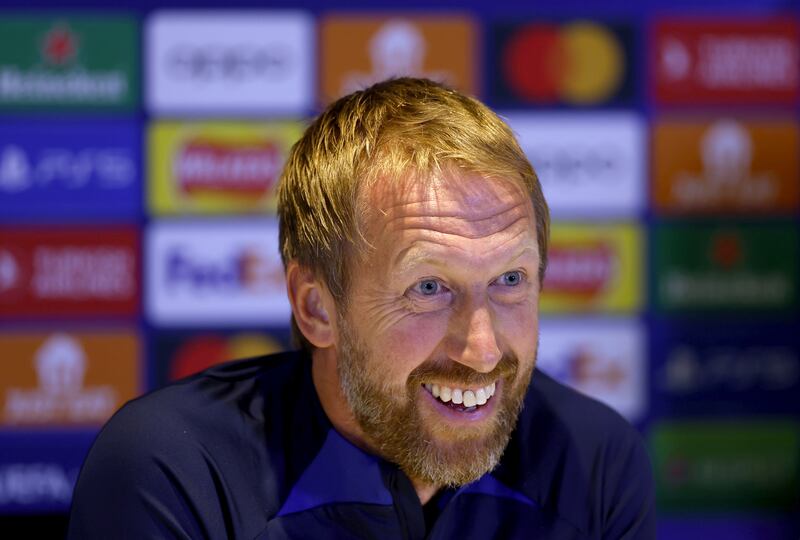 Chelsea manager Graham Potter during a press conference at Stamford Bridge, London. Photograph: Steven Paston/PA