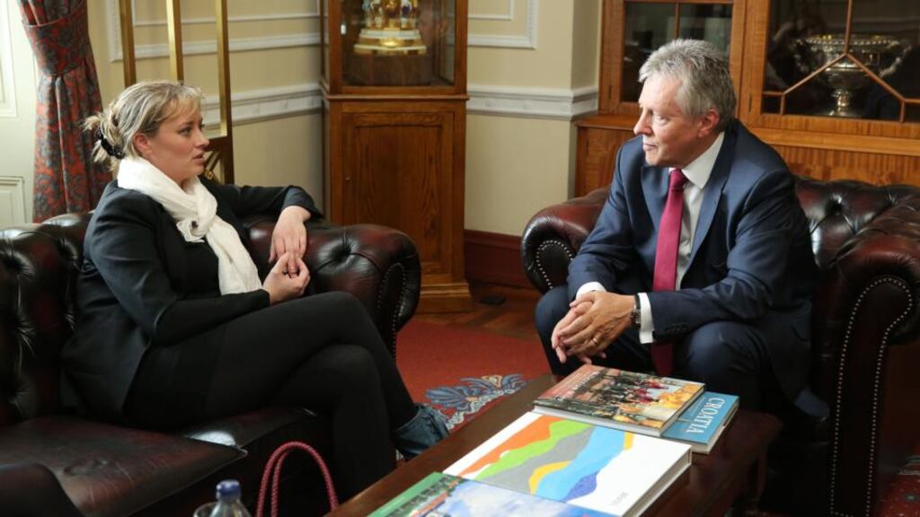 Maíria Cahill meeting First Minister Peter Robinson on Monday. Photograph: Kelvin Boyes/Press Eye