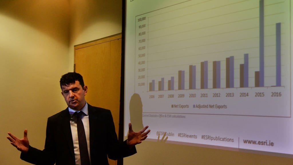 Kieran McQuinn at the ESRI. The ESRI warns that a major correction in either pharma or IT 'would not just adversely impact headline economic indicators such as value added and employment, but would also have substantial repercussions for the public finances.' Photograph: Cyril Byrne