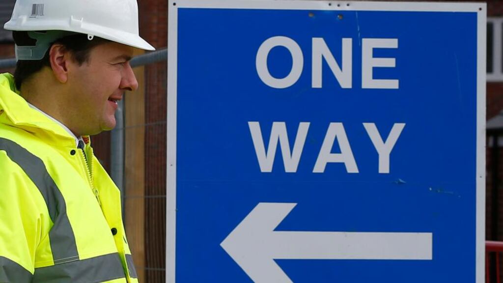 Britain's Chancellor of the Exchequer George Osborne tours a housing development in Marehay, central England today. Photorgraph: Darren Staples/Reuters