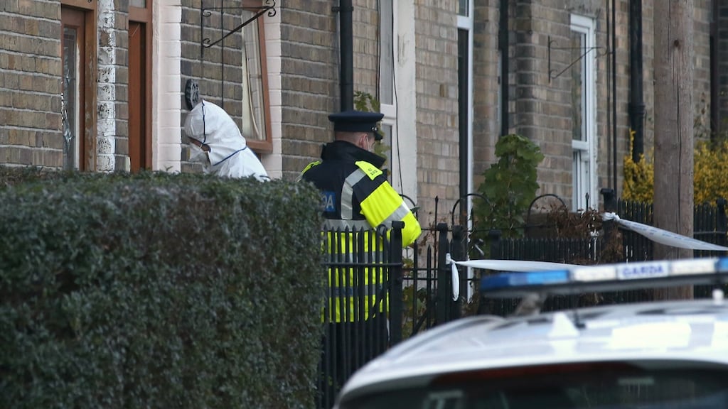 Gardaí at the scene on Auburn Street in Phibsborough, Dublin 7, this evening. Photograph: Collins
