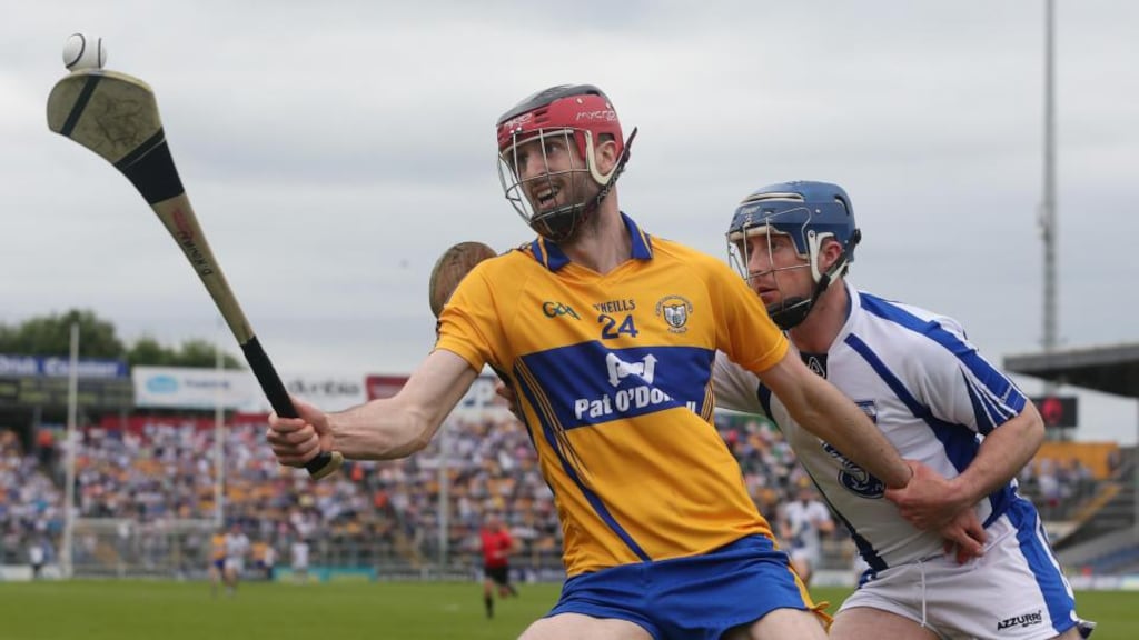 Clare’s Darach Honan (left) is delighted to be back in harness after a difficult time with hip and knee injuries. Photograph: Lorraine O’Sullivan/Inpho