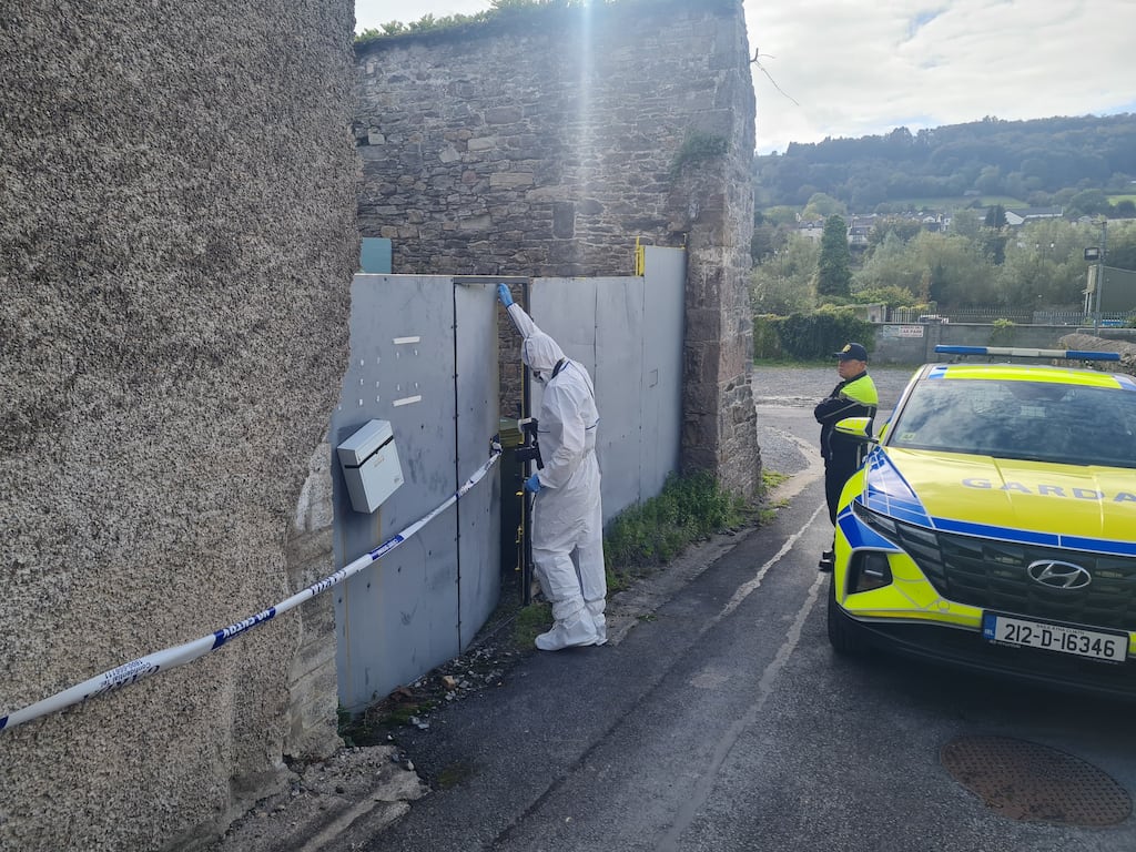 A member of the Garda Technical Bureau enters the scene of the fatal assault in Carrick on Suir, Co Tipperary on Sunday. Photograph: Barry Roche