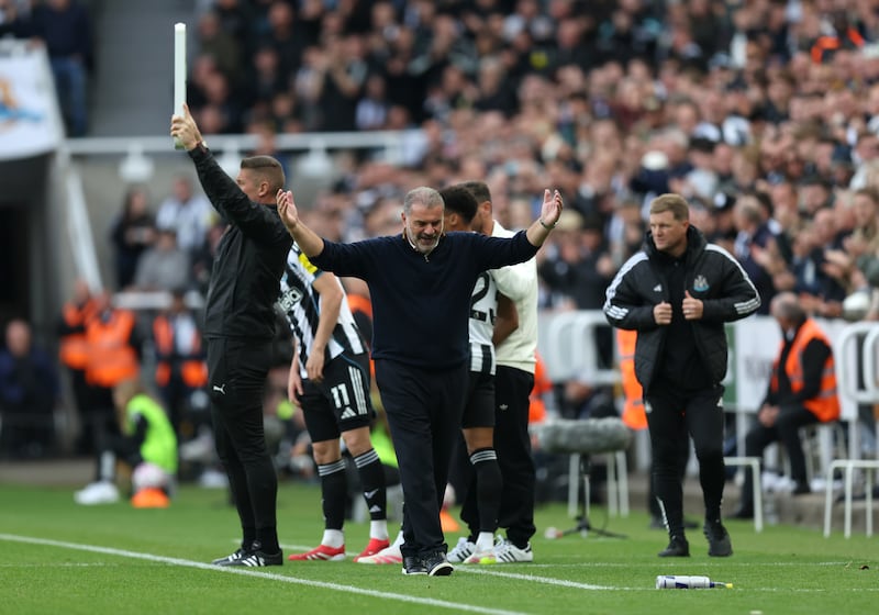 Ange Postecoglou, manager of Nottingham Forest, reacts during the match against Newcastle United. Photograph: George Wood/Getty