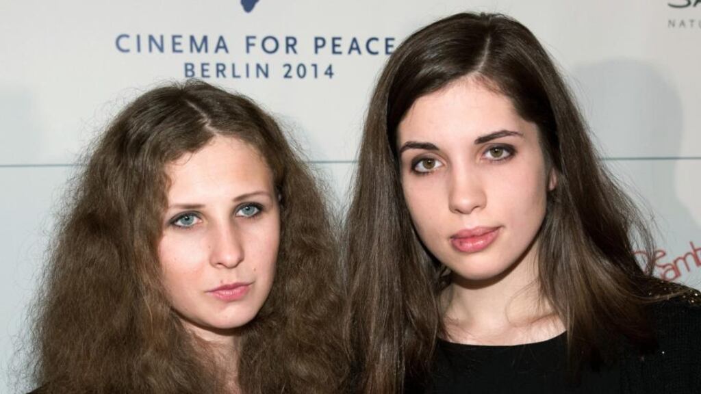 A file photo of Nadezhda Tolokonnikova (R) and Maria Alyokhina (L) of the Russian punk band Pussy Riot. Photograph: EPA/Joerg Carstensen.