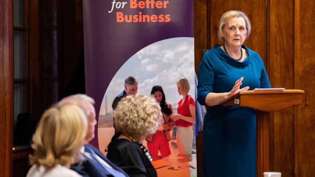 Bríd Horan, Nephin Energy chairwoman and co-chair of Balance for Better Business, speaks at the group’s event in December 2019