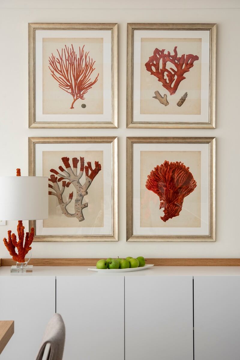 A set of 19th-century style prints set in a quartet, each costing €230, framed by Galway-based Martina Dempsey of Bella Casa in a house in Lahinch, Co Clare.