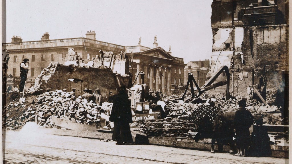 The General Post Office from Abbey St after the 1916 Easter Rising: Royal Irish Academy JT Westropp RIA