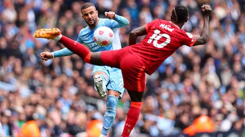 Kyle Walker’s error was brutally punished for Liverpool’s second equaliser. Photograph: Robbie Jay Barratt - AMA/Getty Images