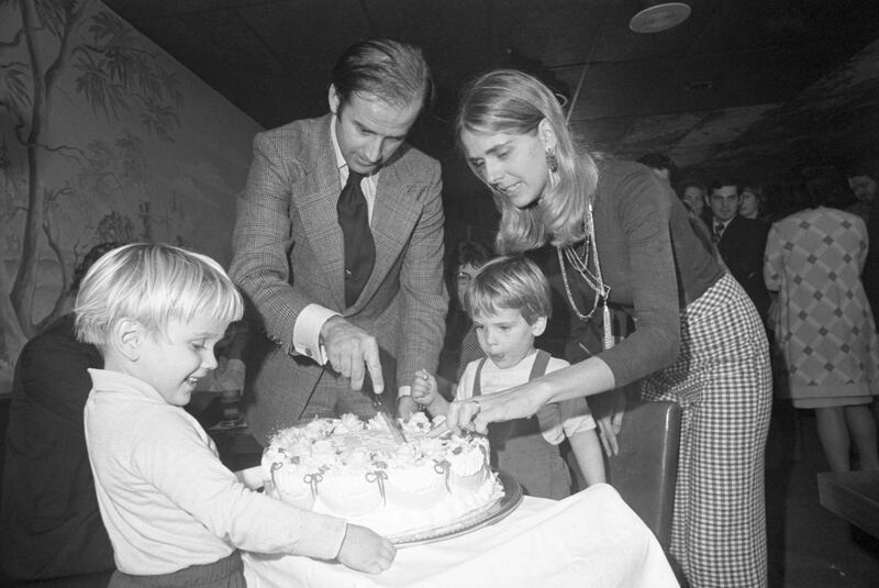 Senator-elect Joseph Biden and wife Nelia cut his 30th birthday cake at a party in Wilmington, November 20th. His son, Hunter waits for the first piece. Photograph: Bettmann/Bettmann Archive