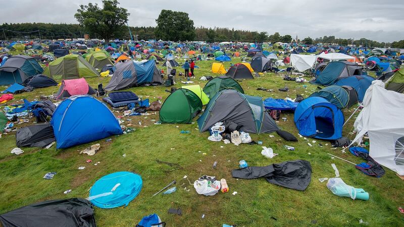 Discarded camping equipment on the Monday after the festival in 2019. Photograph: Dave Meehan for the Irish Times