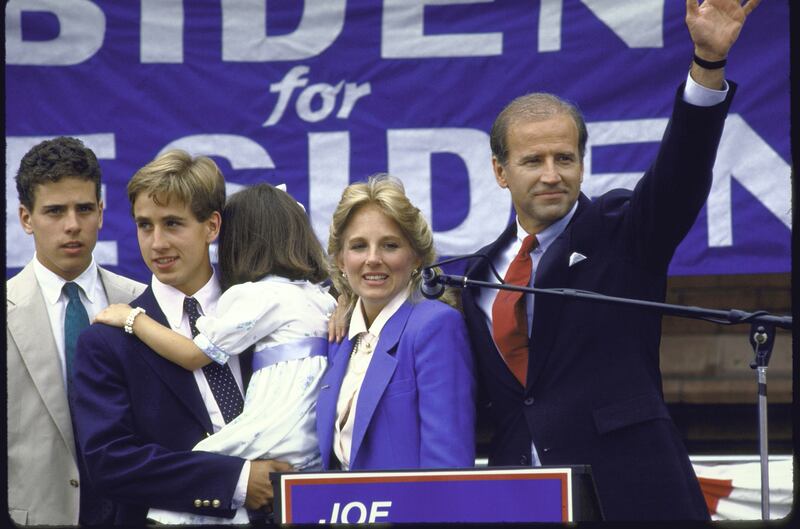 Sen. Joseph R. Biden Jr. standing with his family after announcing his candidacy for the Democratic presidential nomination. (Photo by Cynthia Johnson/Getty Images)