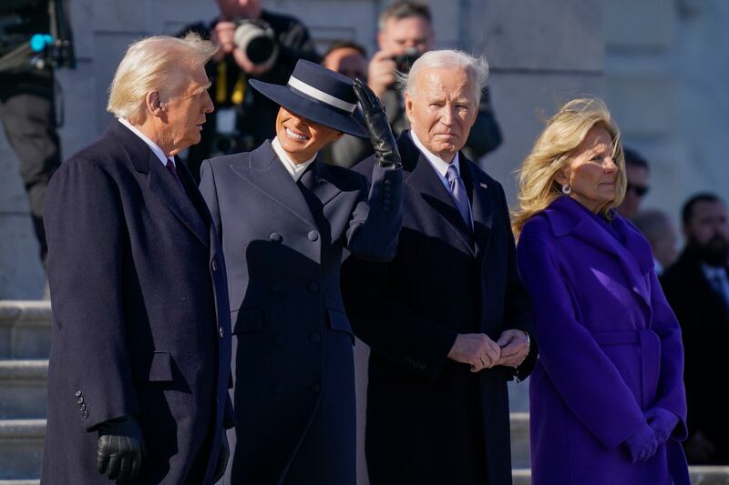 Donald Trump and Melania Trump depart the Capitol with Joe Biden and Jill Biden following Monday's US presidential inauguration. Photograph: Jabin Botsford/The Washington Post via Getty Images