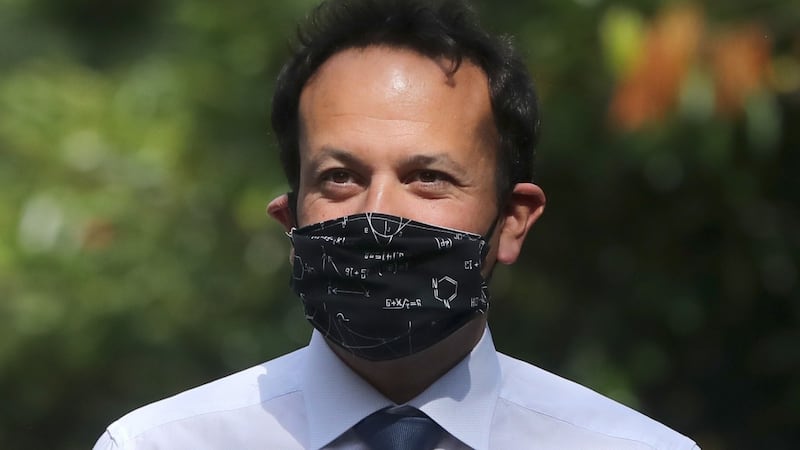 Taoiseach Leo Varadkar in Dublin city centre encouraging passengers to wear face masks on public transport in Ireland as coronavirus lockdown measures are eased. Photograph: Niall Carson/PA Wire