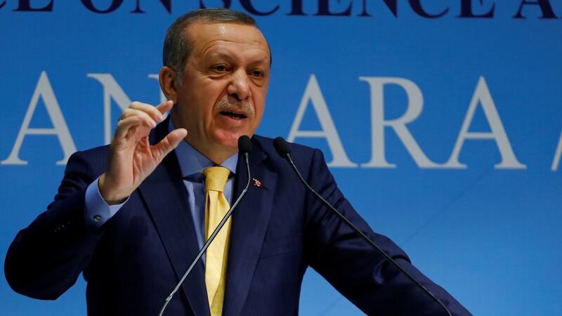 Turkish president Recep Tayyip Erdogan addresses the audience during a meeting in Ankara. Photograph: Umit Bektas/Reuters
