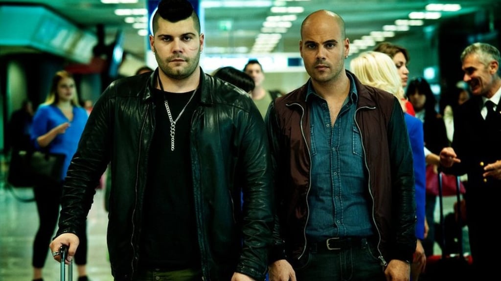 Genarro (left, played by Salvatore Esposito) has the gait of a rhinoceros and the hair of a premiership footballer, with his one-time associate Ciro (Marco D’Amore)