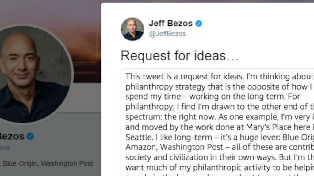 Amazon founder Jeff Bezos sought ideas from Twitter users on how philanthropic projects. Photograph: Twitter