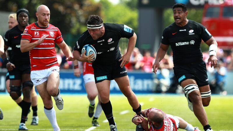 Jamie George carries during Saracens’ Premiership semi-final win over Gloucester. The final takes place in June 1st. Photograph: David Rogers/Getty