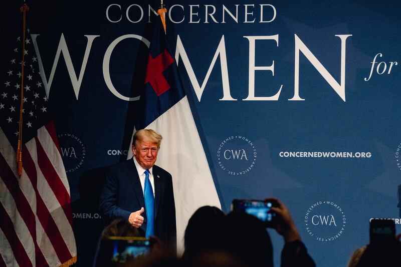 Former US president Donald Trump after speaking at a Concerned Women for America summit in Washington last September. Photograph: Shuran Huang/New York Times