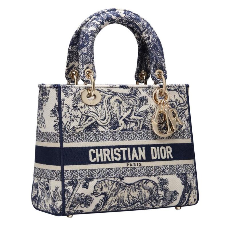 Medium Lady D-Lite bag in blue Toile de Jouy reverse embroidery