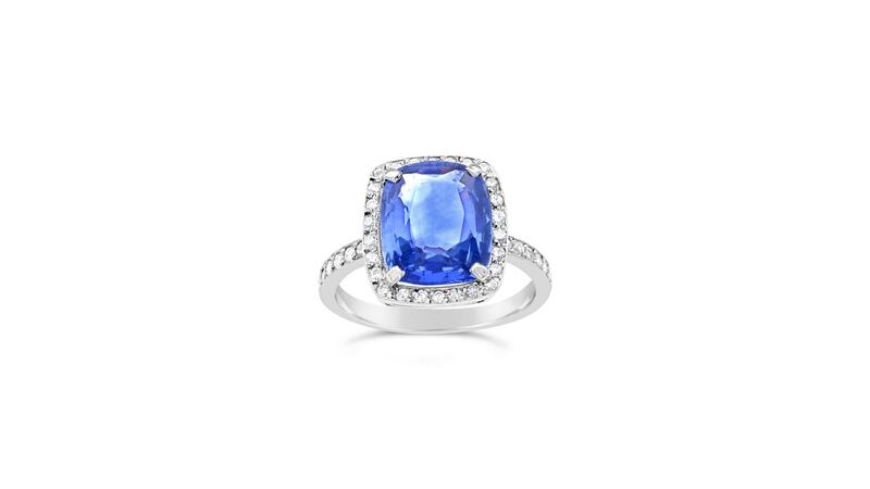 Platinum, sapphire and diamond ring, €24,950, from Weirs.