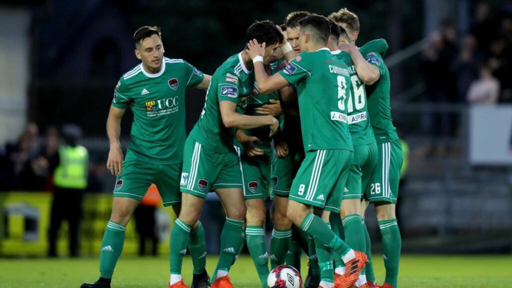 Cork City celebrate Gearóid Morrissey’s late goal in the SSE Airtricity League Premier Divisiongame against Bohemians at Turner’s Cross. Photograph: Oisín Keniry/Inpho