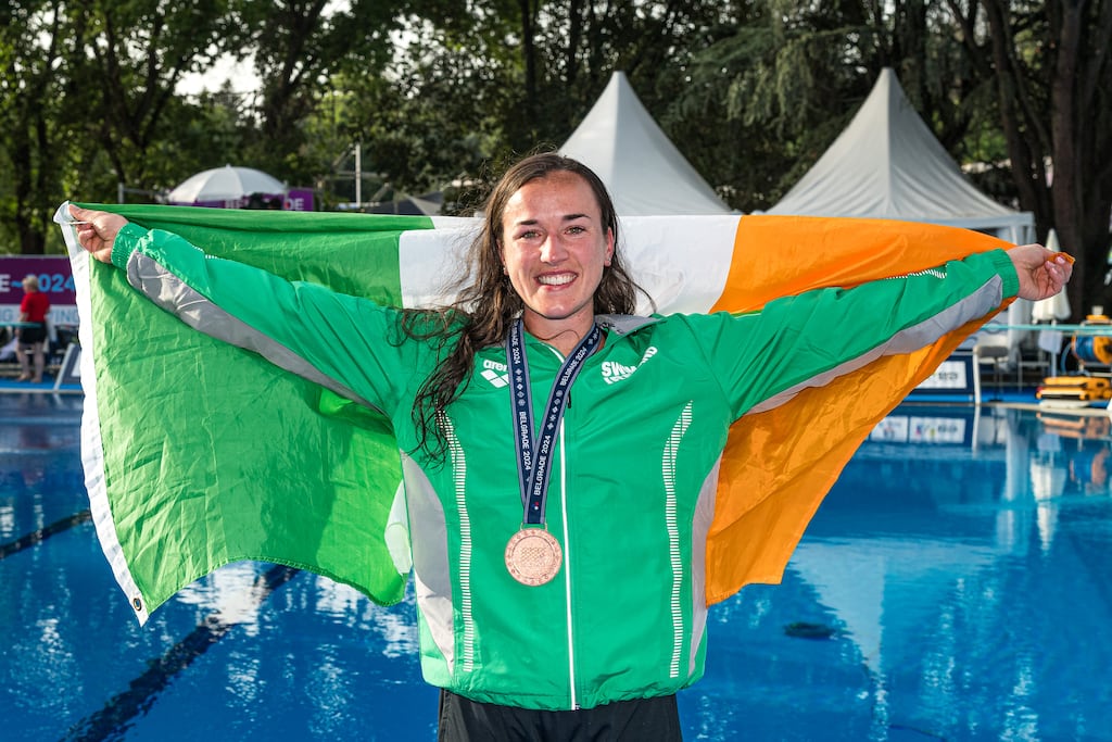 Ireland’s Clare Cryan celebrates winning a bronze medal. Photograph: Pasquale Mesiano/Inpho