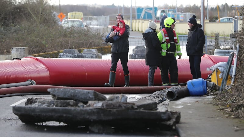 Flood prevention measures in Athlone, Co Westmeath. Photograph: Niall Carson/PA Wire
