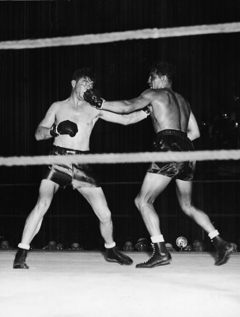 James Braddock and Max Baer trade blows during a title bout in Long Island City, New York in 1935. Braddock went on to win the title after 15 rounds. Photograph: FPG/Getty Images
