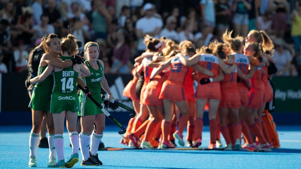 The Netherlands team celebrate their World Cup final win over Ireland in 2018, the teams will meet again this summer. Photograph: Morgan Treacy/Inpho
