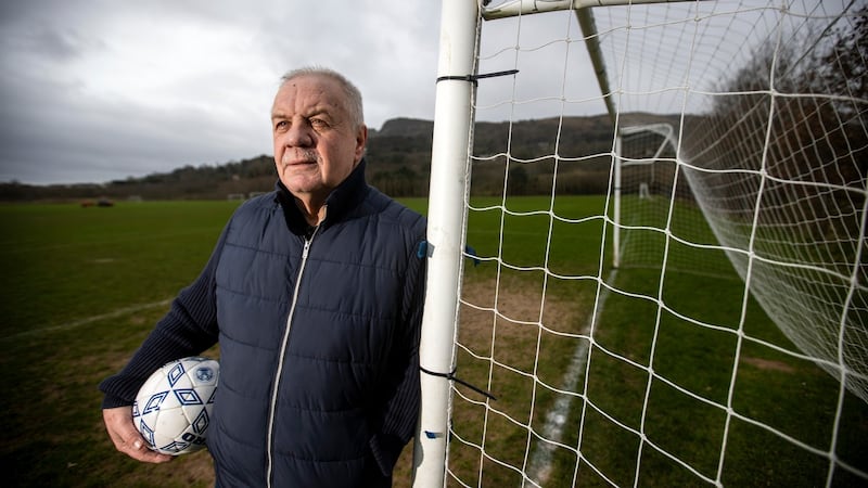 Victims’ campaigner Raymond McCord at the pitches in Belfast where he played youth club football for Star of the Sea along with Bobby Sands. Photo: Liam McBurney