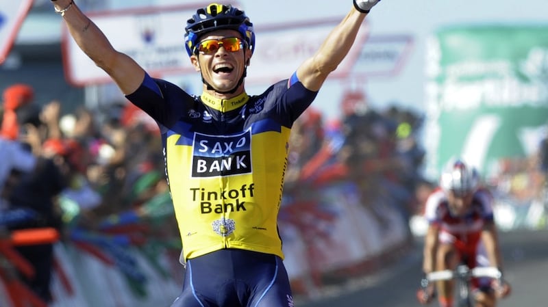 Roche celebrates his La Vuelta stage victory in 2013. Photo: Miguel Riopa/AFP via Getty Images