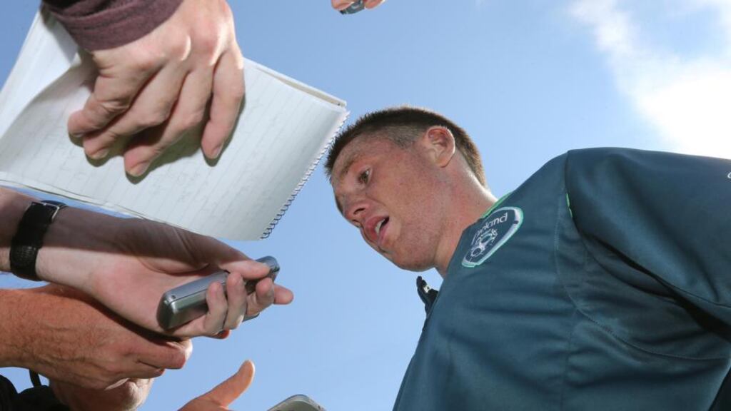 Everton and Ireland midfielder James McCarthy speaking to media in Malahide. Photograph: Lorraine O’Sullivan/Inpho