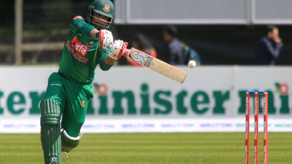 Bangladesh opening batsman Tamim Iqbal in action during the Tri-Nation Series match against Ireland at Malahide. Photograph: Paul McErlane/AFP/Getty Images